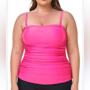 Ocean Blue ruched cinched sides pink tankini swim top size XXL